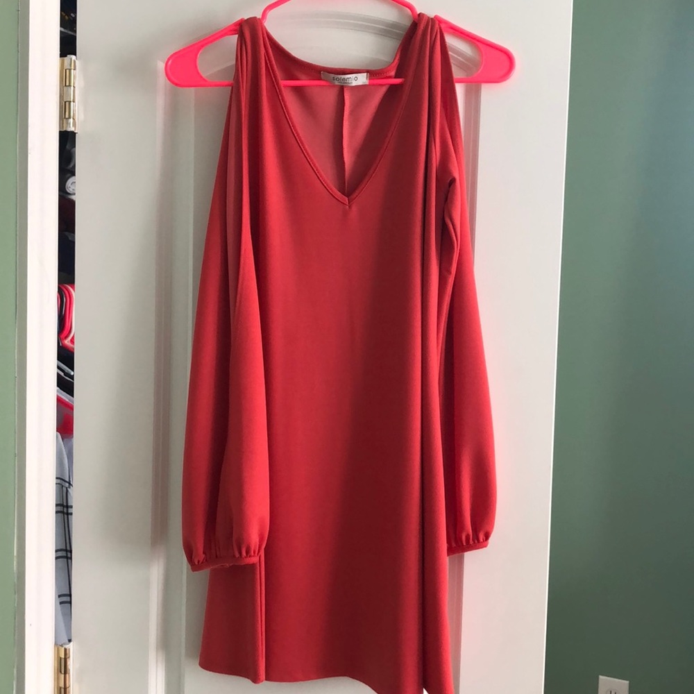 Orange cold shoulder dress